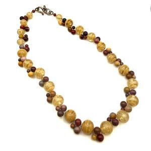 Vintage 925 Handmade Artisan Jasper Glass Beaded Sterling Silver Clasp Necklace
